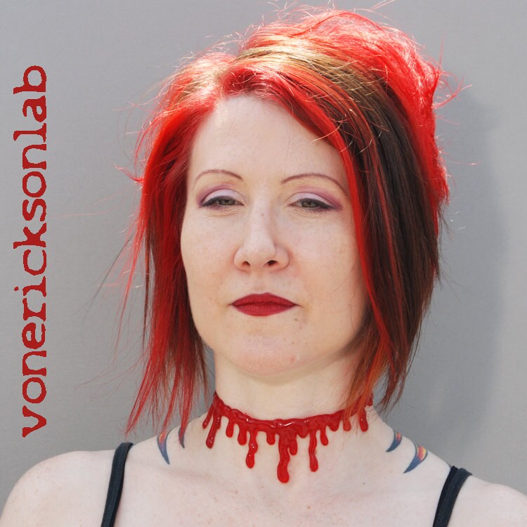 thumbnail image 2 of Red Blood Paint Red Dripping Blood Choker Necklace Horror Halloween Zombie Punk Choker Necklace | UK Vampire Costumes For Women 2 of 12