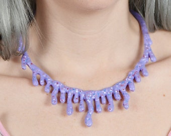 Lilac Candy Drip Necklace  -Low Hanging - Creepy Cute Lilac Candy Drip Kawaii Pastel goth