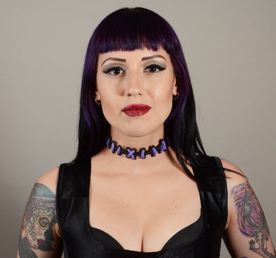 Gothic Jewelry Stitches choker necklace Putrid Purple Extreme stitch  Gothic Necklace