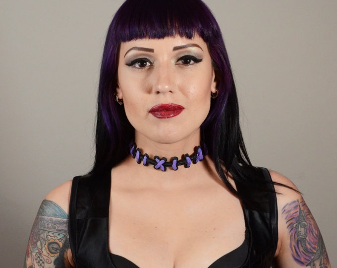 Gothic Jewelry Stitches choker necklace - Putrid Purple  Extreme stitch Gothic Necklace