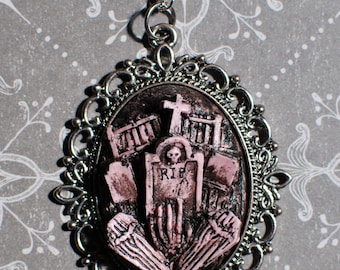 Rockabilly Psychobilly Pendant  Necklace  - Creepy Cute Gothic Necklace  -  Putrid Pink