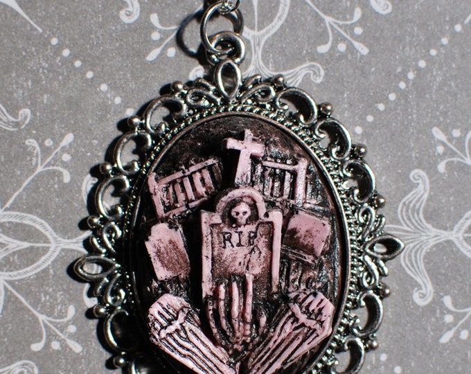 Rockabilly Psychobilly Pendant  Necklace  - Creepy Cute Gothic Necklace  -  Putrid Pink