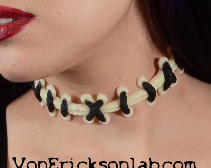 Glow in the Dark Bride of Frankenstein Extreme Sized Stitches choker necklace  black stitch/GLOW