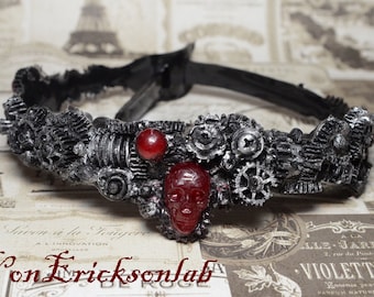 Steampunk  Gear Choker - Antiqued Dark Silver  Steel Tone - Cyberpunk Jewelry