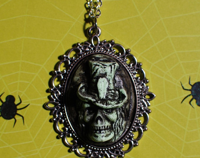 Halloween Skeleton Resin Cameo Necklace  - Creepy Cute Gothic Lolita  -Deadly Nightshade Green