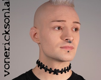 Stitch Necklace - Frankenstein Zombie -  All Black  Stitches Choker - Extreme stitch