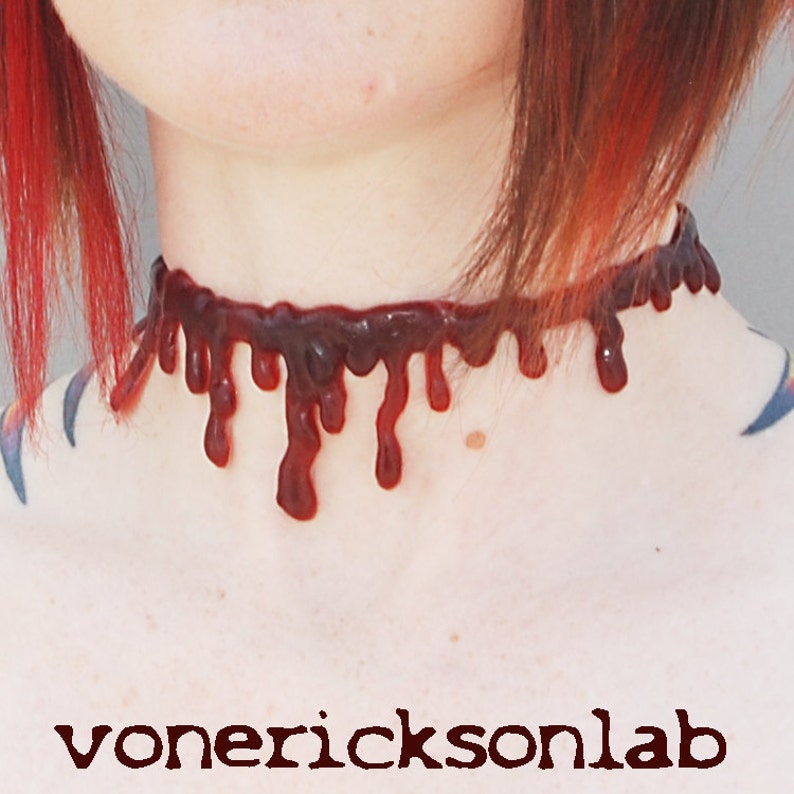 Dripping Blood Vampire Choker Necklace Dark Red image 2