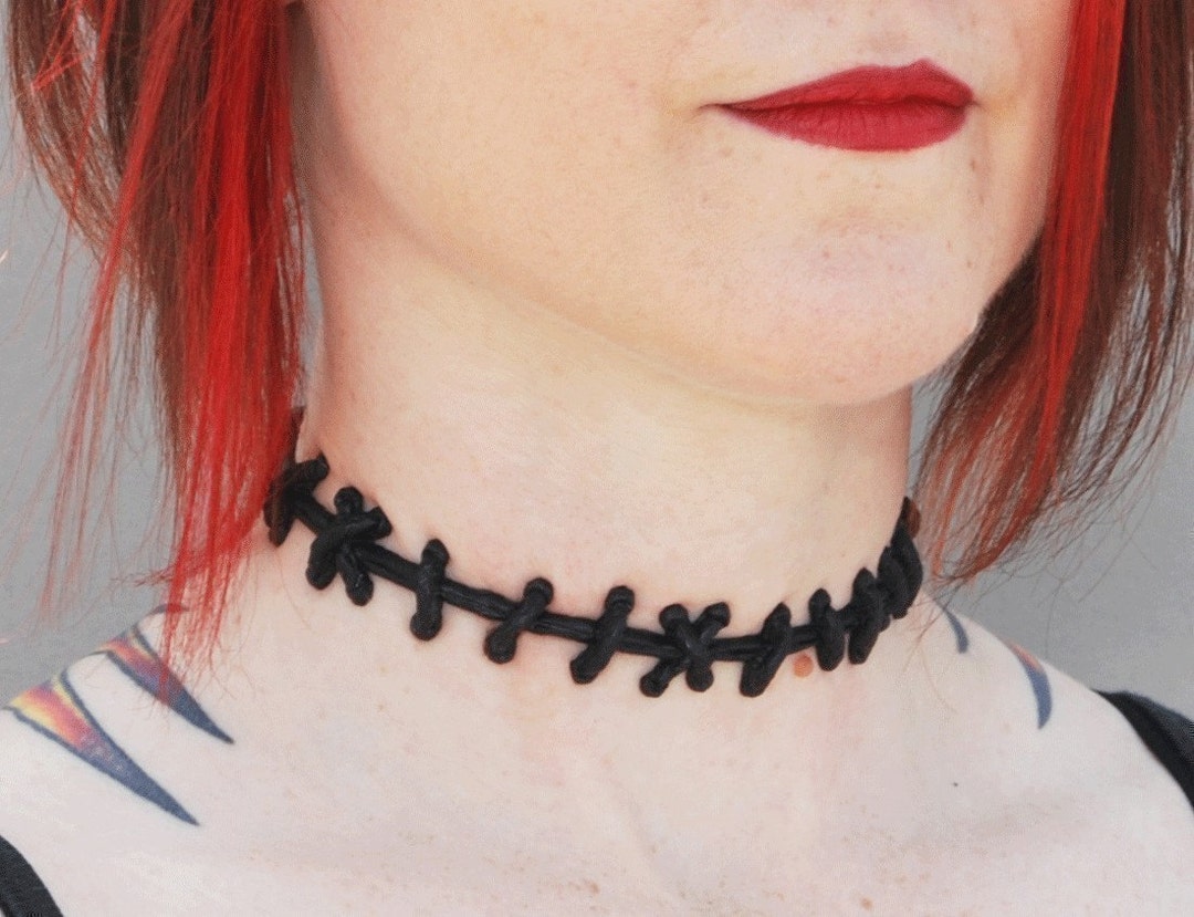 Frankenstein Monster Zombie Stitch Choker-  black