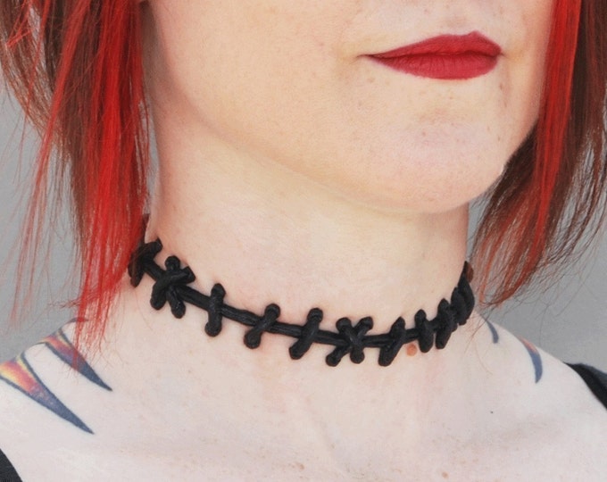 Black Stitches  Frankenstein Monster Set -  Zombie  Choker and Bracelets - 3PC Set Limited Time For Halloween