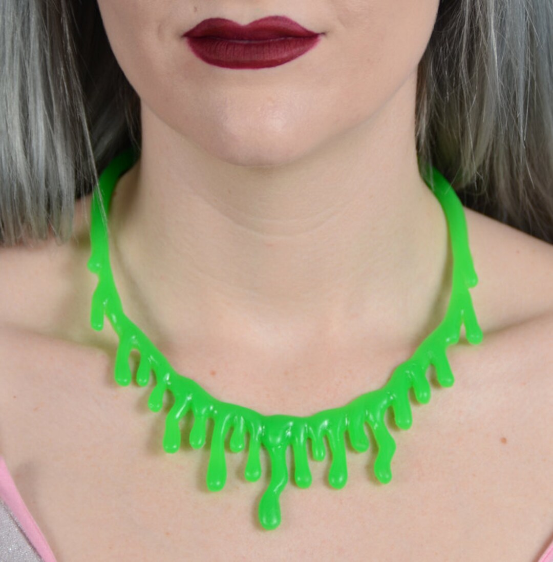 Green Drip Choker Necklace Low Hanging Extra Drippy Bright Green Slime Etsy