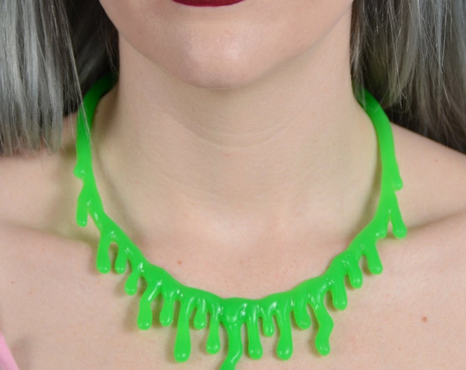 Green Drip  choker Necklace  - Low hanging  Extra Drippy- Bright  Green Slime