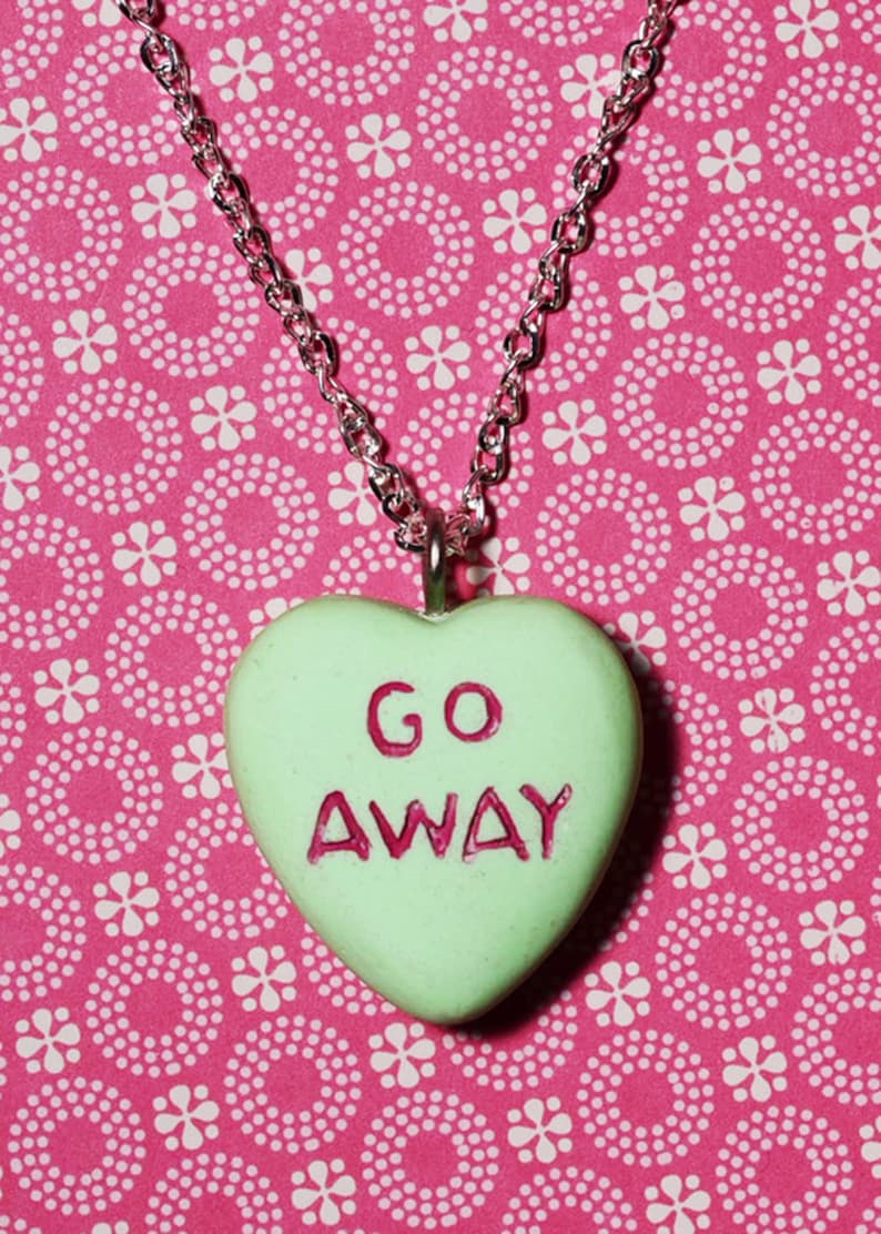 Rockabilly Psychobilly Candy Heart Message Pendant Necklace image 2