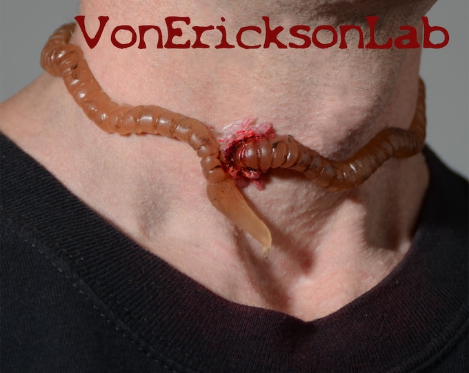 Halloween Jewelry - Creepy Worm Penetrating your Neck Horror Choker prosthetic Creepy cute