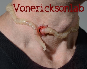 White Creepy Worm Penetrating your Neck Horror Choker prosthetic Creepy cute