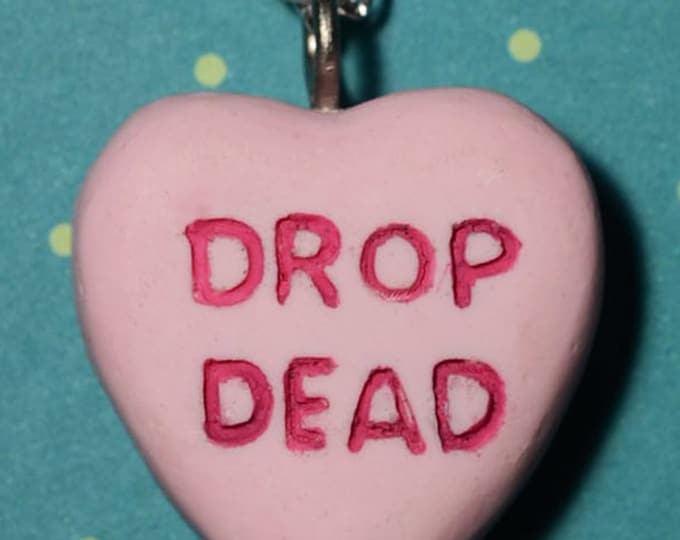 Creepy Cute Valentine Gothic Cameo Necklace  - Drop Dead Candy Heart Pink