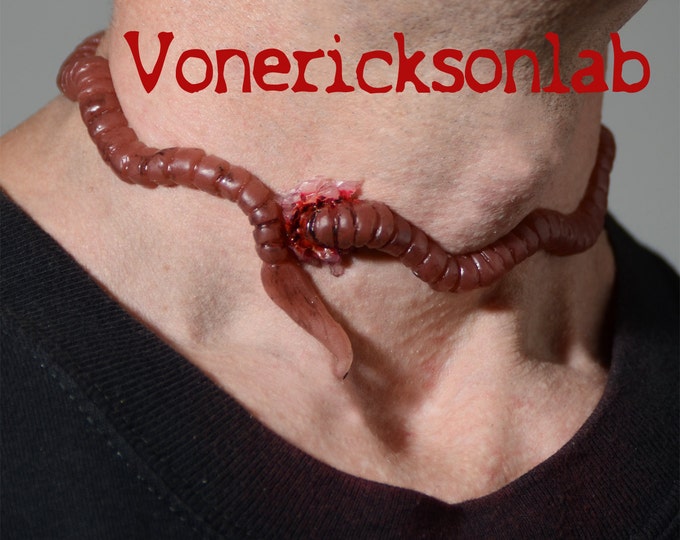 Light brown Creepy Worm Penetrating your Neck Horror Choker prosthetic Creepy cute