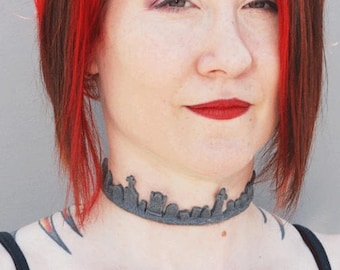 Creepy Gothic Cemetery Tombstone Necklace  choker -Faux Granite