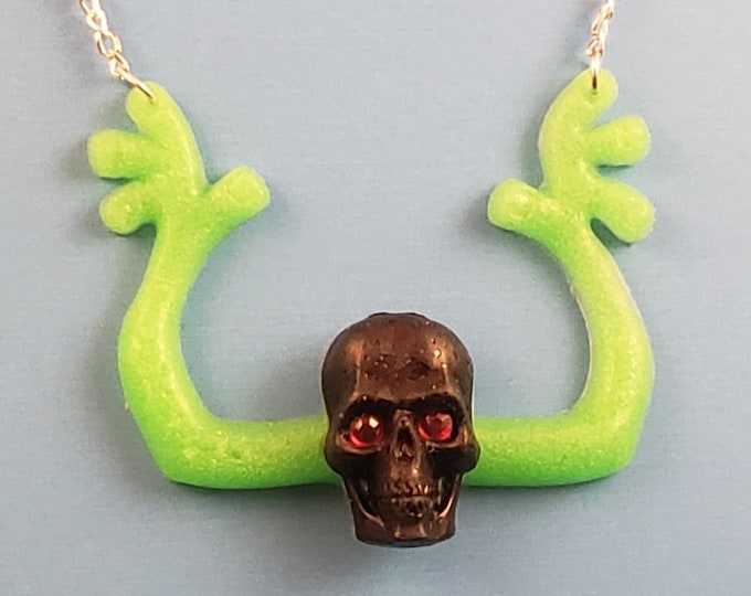 Creepy Crawlers Necklace  Black skull with creepy hands