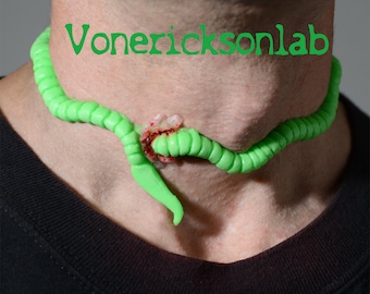 Green Creepy Worm Penetrating your Neck Horror Choker prosthetic Creepy cute Glow in the Dark