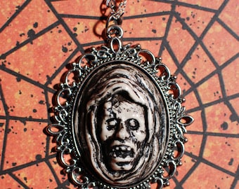 Zombie Halloween Jewelry -  The Ghoul - Creepy Gothic Cameo Necklace-Ivory