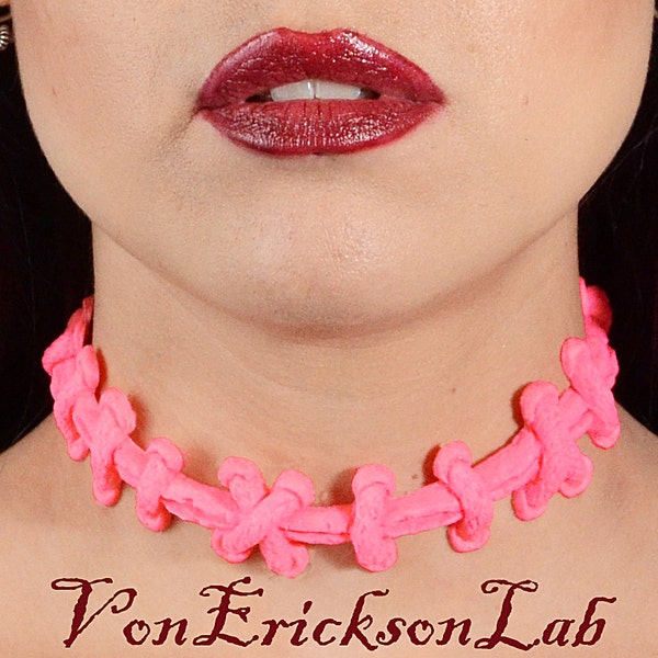 Creepy Cute Pink Stitch Necklace - Frankenstein Monster  Zombie ALL PINK Extreme Stitches