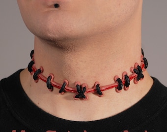 Stitch Necklace - Halloween Jewelry - Stitches Gothic choker necklace Flesh with hand painted blood