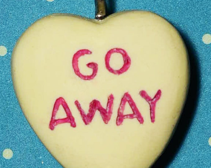 Candy Heart Message pendant Necklace  - Go Away- Creepy cute Yellow