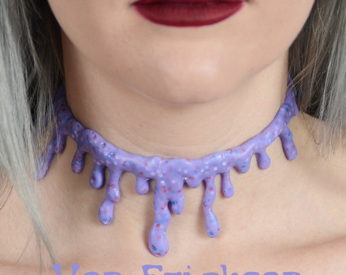 Dripping Blood  Necklace Choker  -Creepy Cute Lilac Candy Drip Kawaii Pastel goth