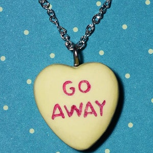 Candy Heart Message pendant Necklace Go Away Creepy cute Yellow image 2