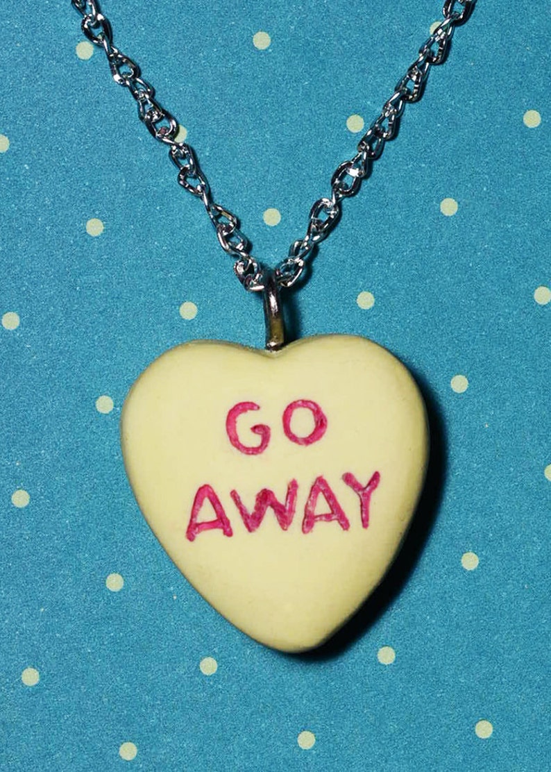 Candy Heart Message pendant Necklace Go Away Creepy cute Yellow image 2