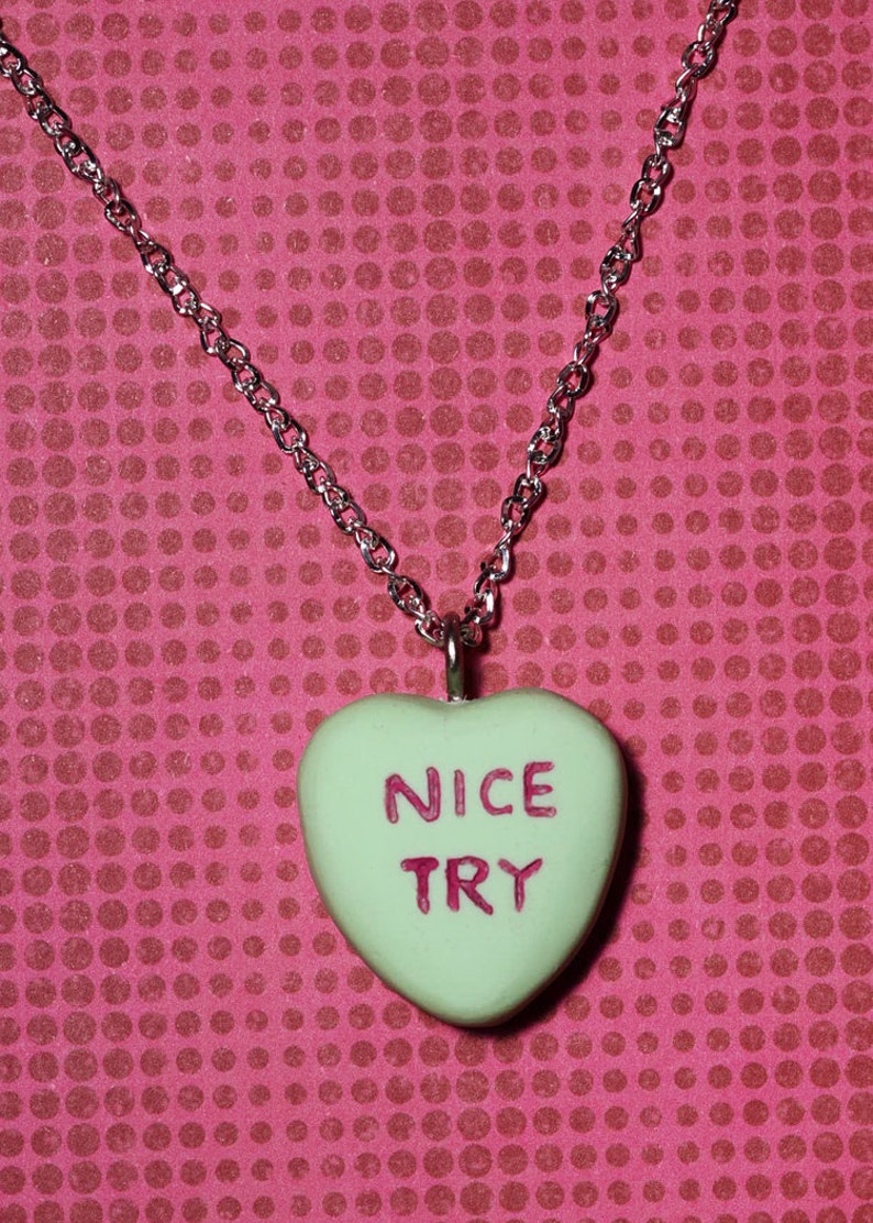 Anti Valentine Day Gift Candy Heart Creepy Cute Valentine Necklace Nice Try green image 2