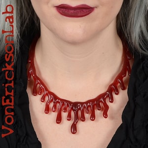 Dark Red Red Dripping Blood Drip Necklace Low hanging Extra Drippy image 1