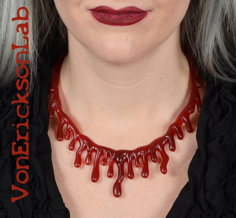 Dark Red Red Dripping Blood Drip Necklace Low hanging Extra Drippy image 1