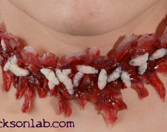 Halloween Zombie  instant Costume  Jewelry Creepy Scary prosthetic Special Effects Slit Throat choker   - Zombie costume  with worms