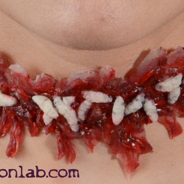 Halloween Zombie  instant Costume  Jewelry Creepy Scary prosthetic Special Effects Slit Throat choker   - Zombie costume  with worms