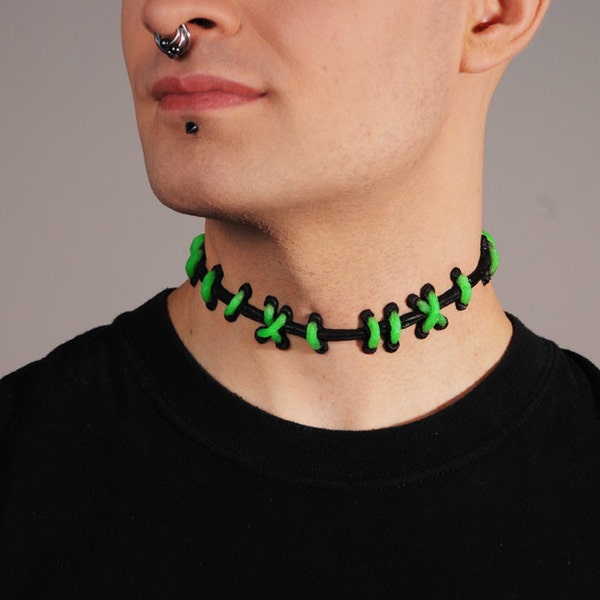 Frankenstein Zombie  Brite Green stitches Choker-WIDE Stitch