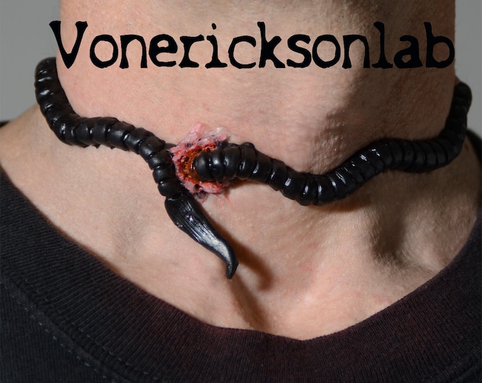 Black Creepy Worm Penetrating your Neck Horror Choker prosthetic Creepy cute