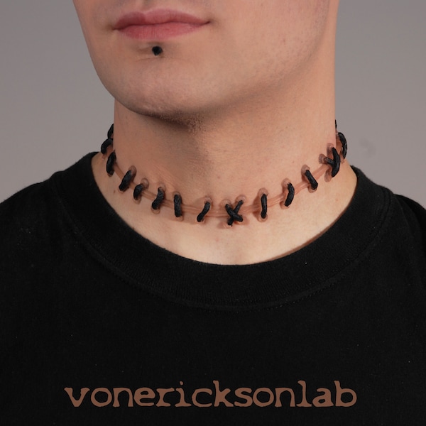 Horror Necklace- Stitch Necklace - Flesh1 Natural stitches Choker-small