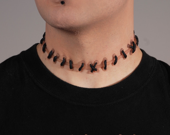 Horror Necklace- Stitch Necklace - Flesh1 Natural stitches Choker-small