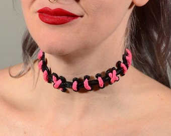 Monster Stitches choker necklace - Hot  Pink Extreme Stitch choker