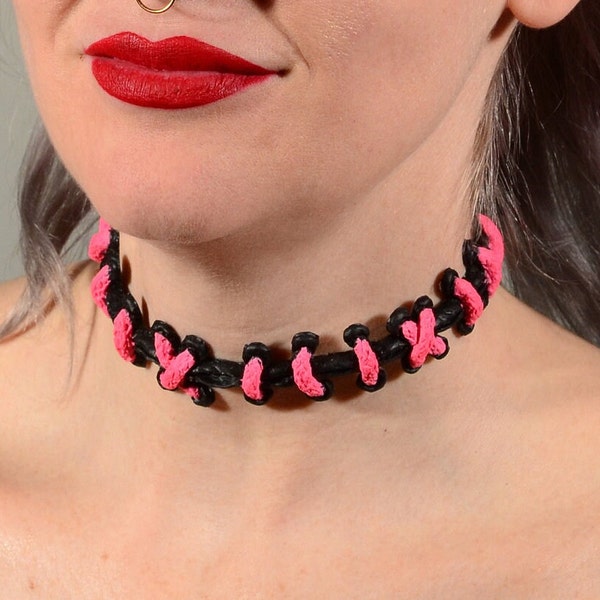 Monster Stitches choker necklace - Hot  Pink Extreme Stitch choker