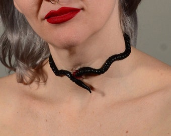 Black Creepy Worm Penetrating your Neck Horror Choker prosthetic Creepy cute