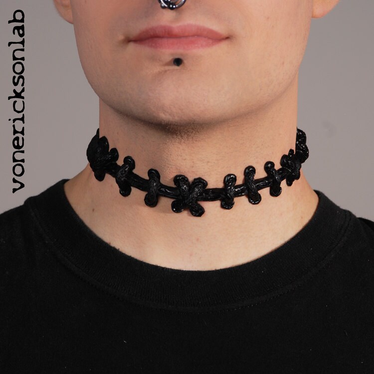 Stitch Necklace Frankenstein Zombie All Black Stitches Choker