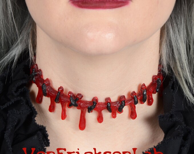 Dripping Blood Stitch Necklace Choker  -Creepy Cute Horror