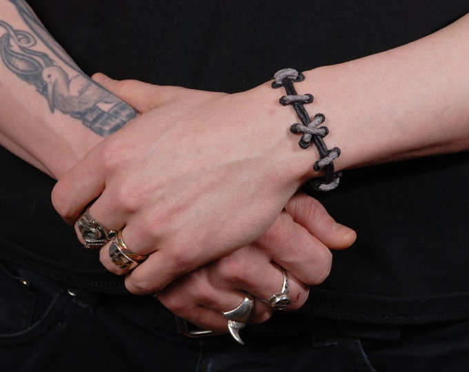 Halloween Jewelry - Frankenstein Silver and Black  stitches Bracelet