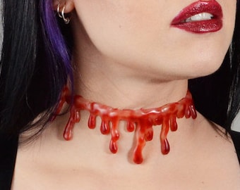 Zombie sieraden- Puss-gevulde bloeddruppel - Halloween sieraden - natuurlijke bloody drip ketting - vampier spleet keel choker ketting