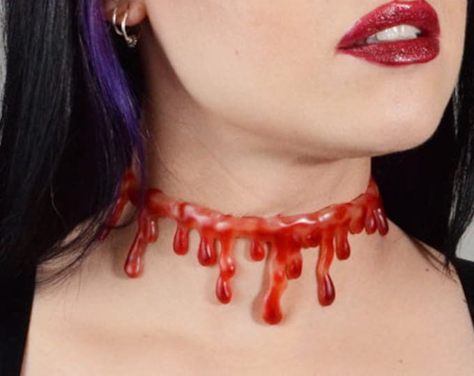 Zombie Jewelry-  Puss-Filled Blood drip - Halloween Jewelry - Natural Bloody Drip   Necklace - Vampire Slit throat  choker  necklace