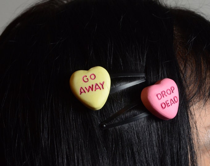 Gothic Lolita Candy Heart Pendant  barette set- hair clip Rockabilly Psychobilly