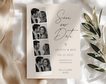 Photo Booth Save the Date Template, Editable Canva Save the Date, 4 Photo Wedding Announcement, Modern Film Strip Save the Date, Printable
