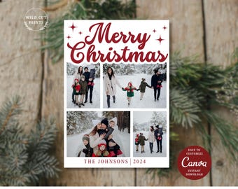 Editable Boho Christmas Photo Card Template, Canva (Digital Download)
